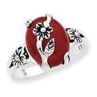goldia Sterling Silver Red Cats Eye Ring Size 8