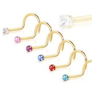  14Kt Yellow Gold Stud Nose Ring with a Blue Prong Setting 