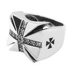   Silver   Hand Casted Iron Cross with CZ Cross Ring   Size 11 13, 12