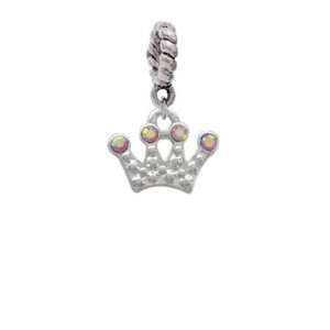 Small Faux Stone Crown with 4 Pink AB Swarovski Crystals Silver Plated 