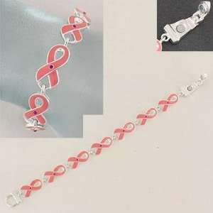  Bracelet ~ Breast Cancer ~ Pink Ribbon Links w/stones 