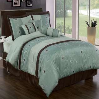 Queen Grand Park Aqua Blue 11 Piece Bed in a Bag blue and coffee with 