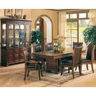   style cherry wood finish dining table set with leather padded seats