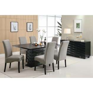 Dining Table with Wave Designed Base in Rich Black Finish  Coaster For 