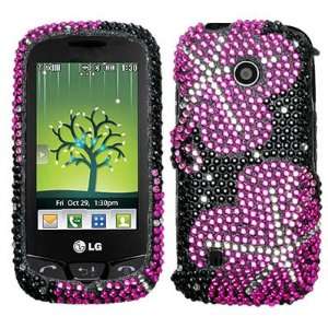   FULL DIAMOND PROTECTOR CASE   HOT PINK FLOWER Cell Phones