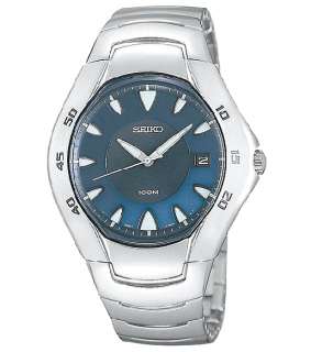 SEIKO $270 MENS BLUE DIAL SILVER BRUSHED STAINLESS STEEL WATCH w 