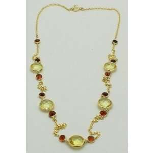  14K Yellow Gold Lemon Topaz & Garnet Gemstones Necklace 16 