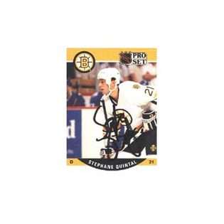 Pro Set Stephane Quintal, Boston Bruins, 1990 Pro Set Autographed Card 