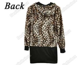 Sexy Womens Leopard Print Beautiful Jacket Hooded Zip Up Coat Long 