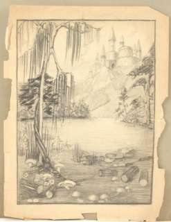 Orig C1910 Margaret Hewlett Castle Landscape Drawing  