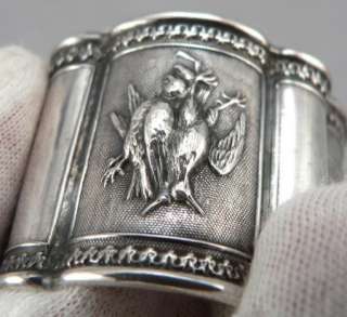   Victorian Coin or Sterling Solid SILVER NAPKIN RING Game Birds/Grapes