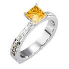   Engagement Ring with Fancy Orange Yellow Diamond 1 carat Princess cut