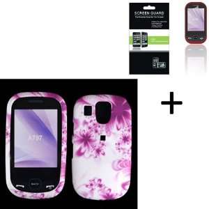 Pink Flower Rubberized Hard Protector Case + Screen Protector for 