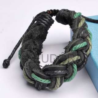   Hemp Leather Braided Wristband adjustable cuff wrap Bracelet  