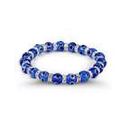 VistaBella White CZ Band Blue Glass Beads Silver Tone Bracelet