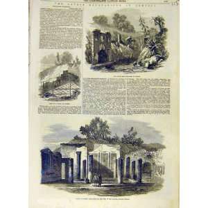  Pompeii Ruins Excavations House Naples Old Print 1853 