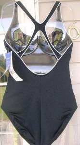 Ladies SPEEDO Solid Black White ONE piece Swimsuit NWT 827782897471 