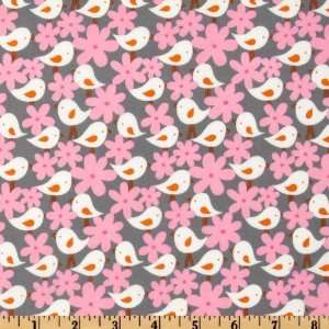  44 Wide Get Together Birds and Flowers Grey Fabric By 