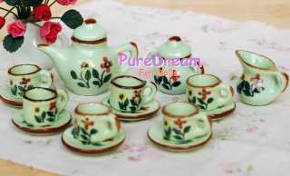   12 Dollhouse Miniature Porcelain China Dinnerware Tea Set 15PCS DC083