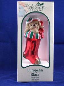   Dog in Christmas Stocking Mouth Blown Ornament & Resin 6.5  