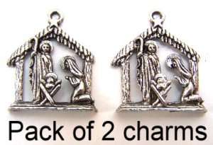 Pewter Charms   NATIVITY SCENE   Antique Finish  