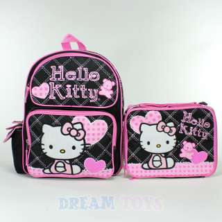 Sanrio Hello Kitty Checkered Black 14 Backpack and Lunch Bag Set 