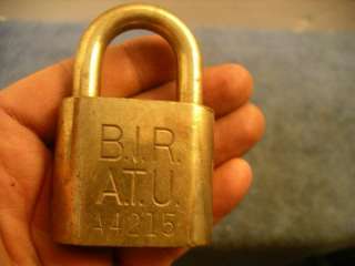 Old brass HURD logo padlock lock B.I.R. A.T.U. n/r  