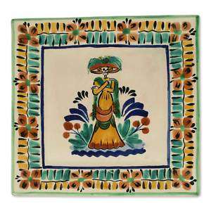 LA CATRINA Mexican Ceramic ART PLATE Dia de Los Muertos  
