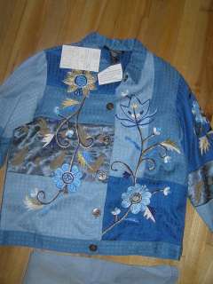 Indigo Moon M NEW Jacket Tapestry Look Embroidered Trim  