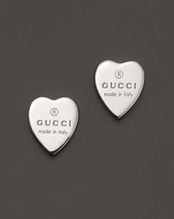 Gucci Sterling Silver Engraved Heart Stud Earrings   Fine Jewelry 