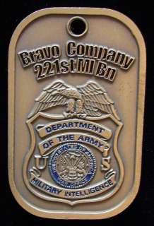 Company B, 221st Military Intelligence Battalion 1SGs Challenge Coin 