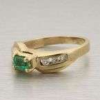   Solid Yellow Gold Ladies Bright Green Emerald & Diamond Ring  