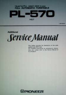 PIONEER PL 570 AUTO TURNTABLE SERVICE MANUAL BOUND ENG  