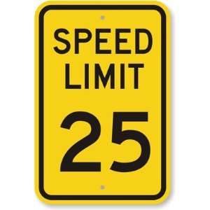  Speed Limit 25 Fluorescent Yellow Sign, 18 x 12 Office 