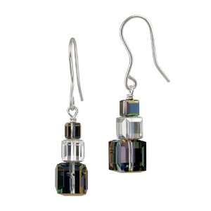 Sterling Silver Clear and Iridescent Purple Swarovski Element Cube 