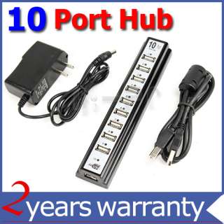 New 10 Ports USB HUB 2.0 High Speed with Power Adapter Black  