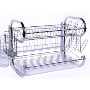 Shanos   2 Tier Dish Drainer Set With Utensil And Glass Holder  