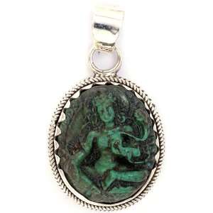  Goddess Green Tara Pendant (Carved in Stone)   Sterling 