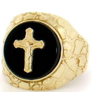 Price Drop Mens Onyx 10k Yellow Gold Crucifix Ring Rings from  