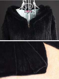 100% Real Genuine Knit Mink Fur Coat Jacket Outwear With Hood Clothing 