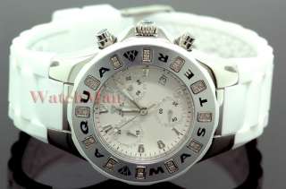 Aqua Master Womens Jelly White Band Chronograph Diamond Watch 0.24ct 
