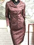 SILK Women Suit Jacket & Knee Length Skirt Dress BROWN  