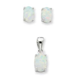 Sterling Silver Created Opal Pendant & Earrings Set  