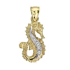  14kt Yellow Gold Diamond Seahorse Pendant Jewelry