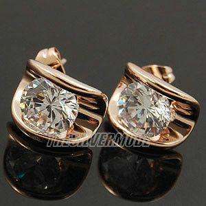 18K Rose Gold Plated Clear CZ Earring Studs 10977  