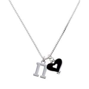  Greek Letter Pi and Black Heart Charm Necklace Jewelry