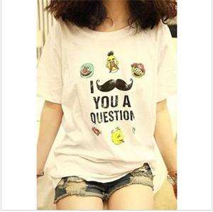 Womens Retro simplicity sweet mustache cartoon T shirt  