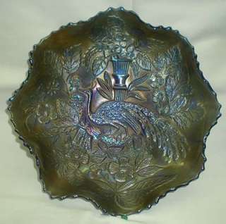 Vintage Blue Carnival Peacock and Column Fluted Bowl  