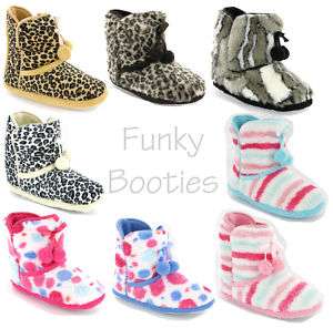 WOMENS GIRLS FUNKY FLUFFY SLIPPERS BOOTIES SIZE 3 8 UK  