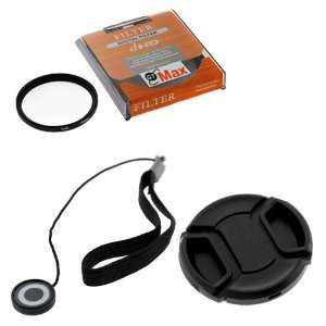  GTMax 3pcs  52mm Snap On Lens Cap with Strap +Lens Holder+ 